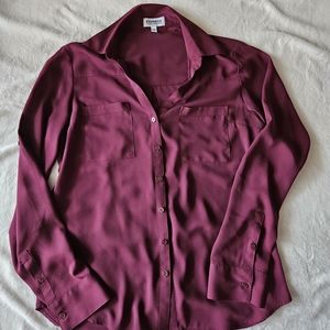 Express, S, Burgundy button down